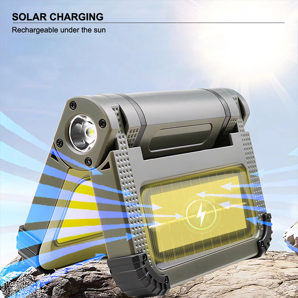 Solar Portable Camping Light Outdoor Foldable Type-C Charging Hanging Tent Light with Magnetic