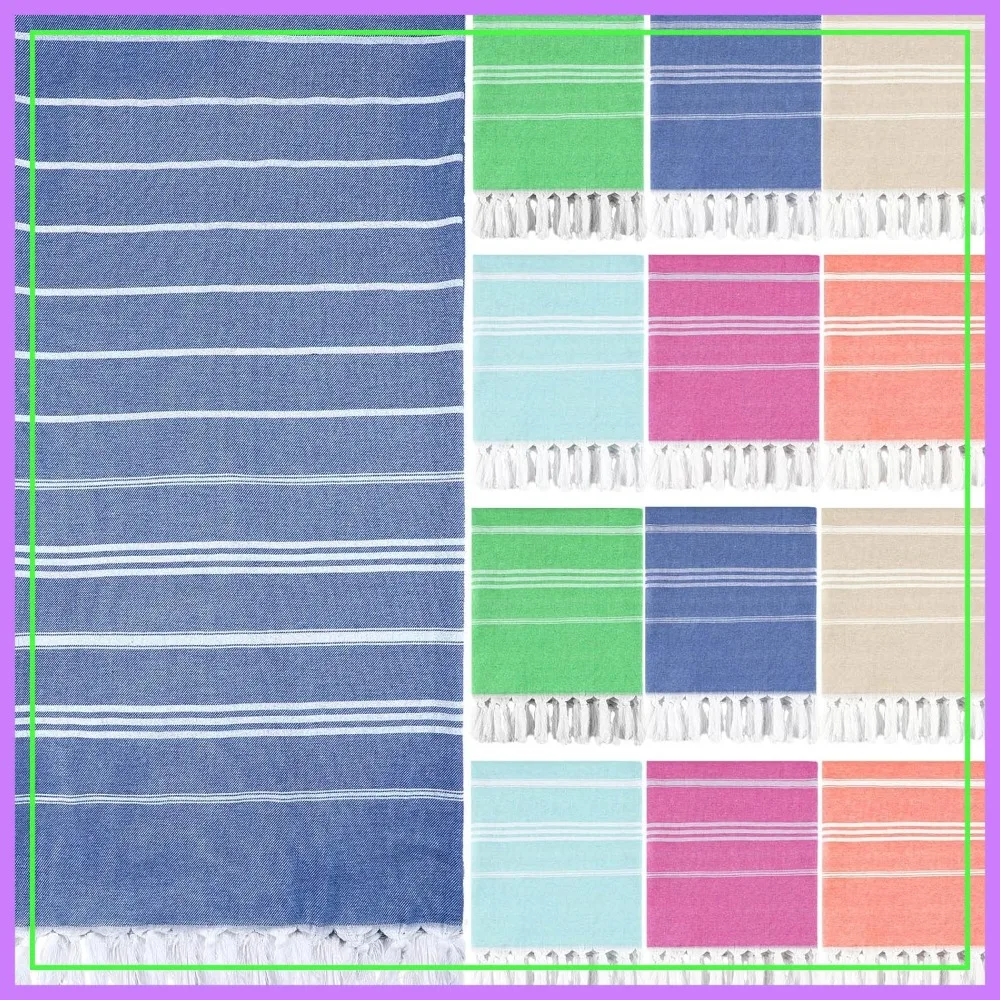 

12 Pack Turkish Cotton Beach Towels 35x71 Inches Oversized Quick Dry Lightweight for Travel Gym Yoga Pool Bathroom 6 Colors