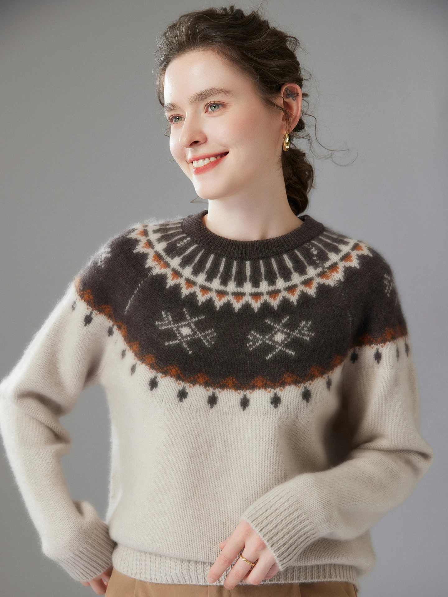 TLOML Chic Dames 100% Kasjmier Trui O-hals Vintage Jacquard Trui Herfst Winter Zacht Warm Dikker Kasjmier Truien Tops