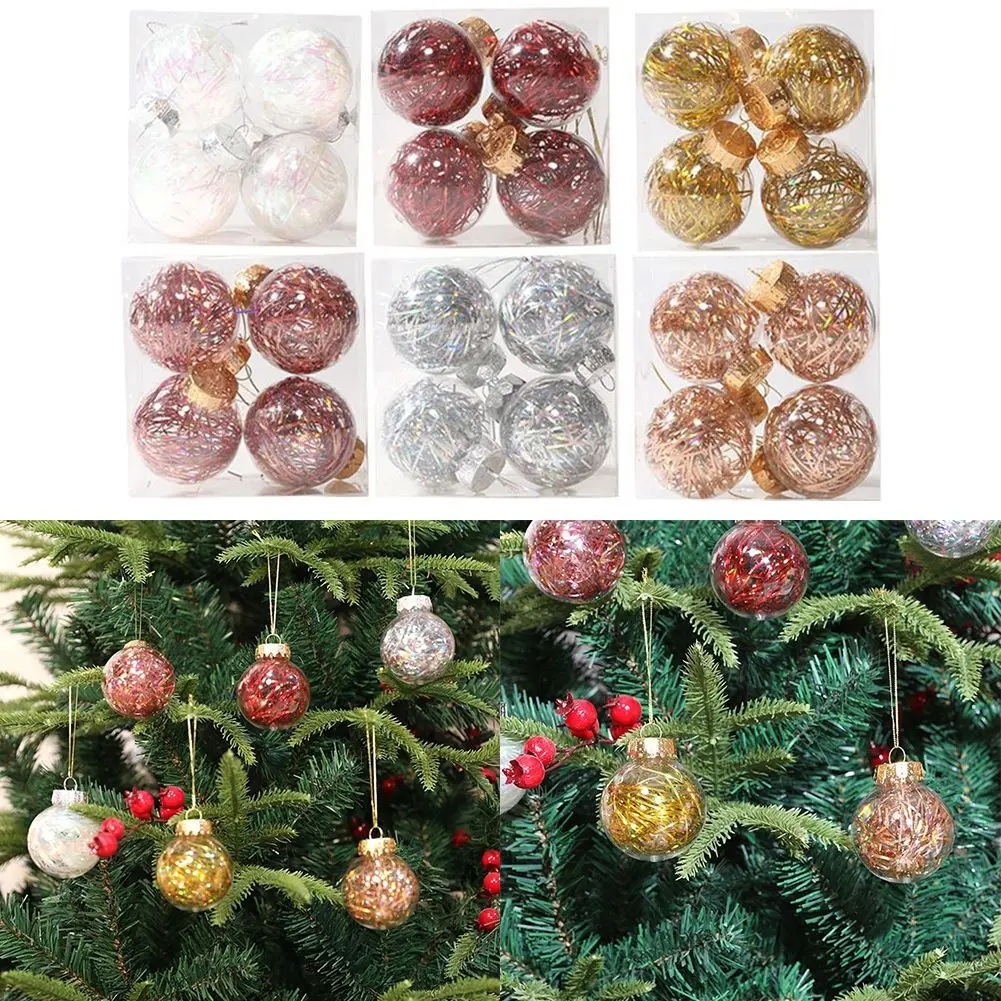 Christmas Ball Ornament 4PCS 6cm Christ Tree Decorations Plastic For Holiday Wedding Party Bridal Shower Home Garden Crafts Set