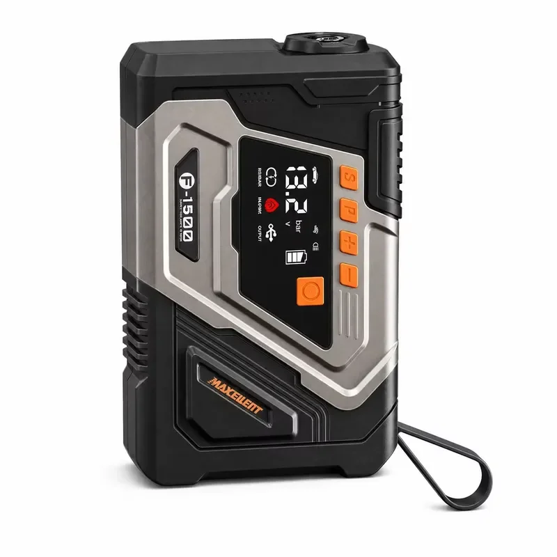 10800mAh 12V automotive emergency starter with air compressor tire inflator, 1500A peak lithium iron phosphate battery