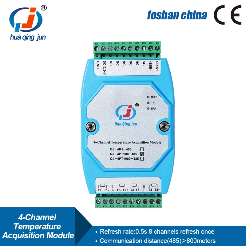 Huaqingjun 4-канальный модуль измерения температуры PT100, протокол MODBUS RTU, тепловое сопротивление для датчика температуры PT100