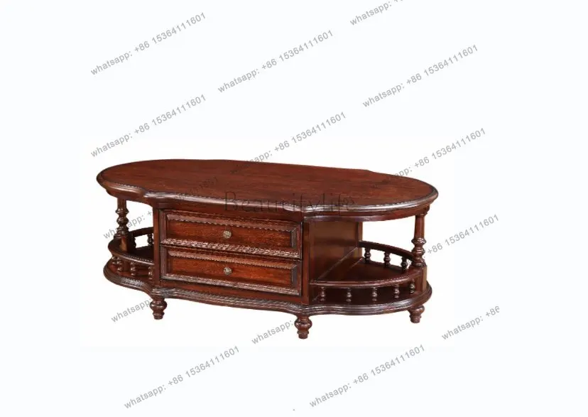 American solid wood coffee table oval art four-drawer coffee table length 1400 * width 800 * height 520mm
