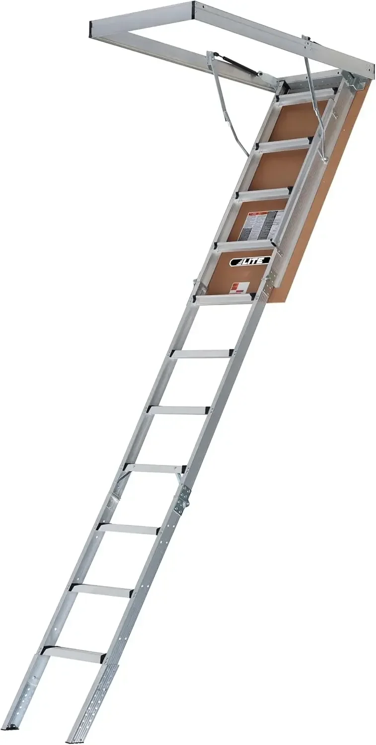 10-Foot Aluminium Attic Ladder 54 W x 22.5 H 375-Pound Load Capacity Lightweight Extendable Foldable Handrail Silver