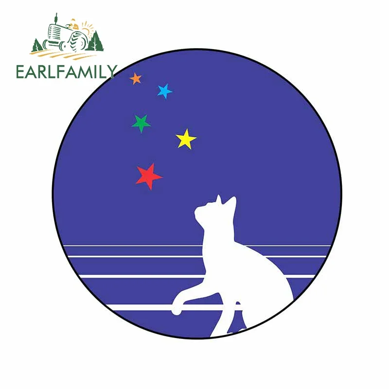 EARLFAMILY 13cm x 12.8cm for Night Star Cat Sticker Suitcase Creative Race Car Accessories Vinyl Waterproof Decal for Vehicle