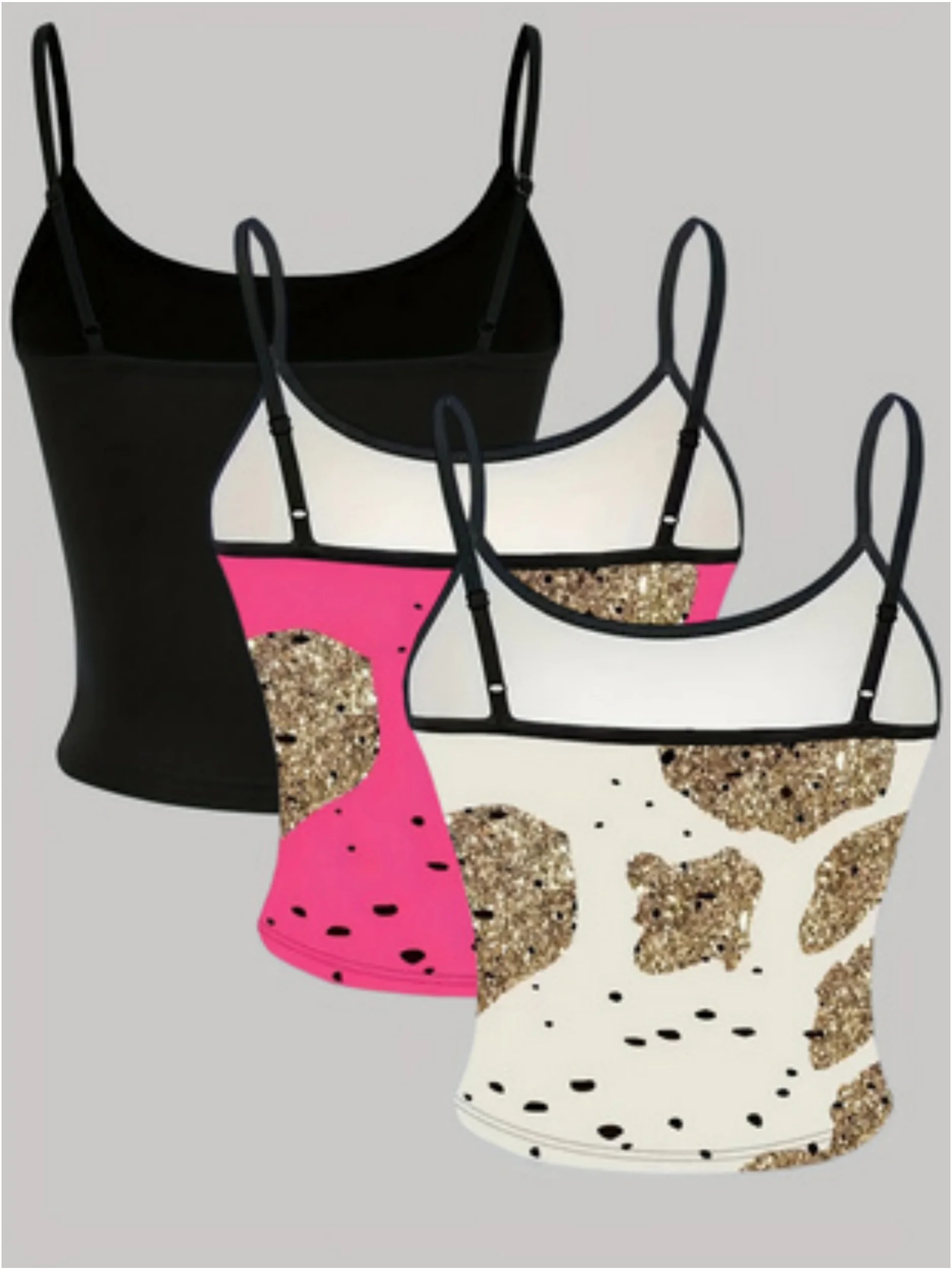 Three-piece women's large-size halter top - printed sleeveless halter top vest