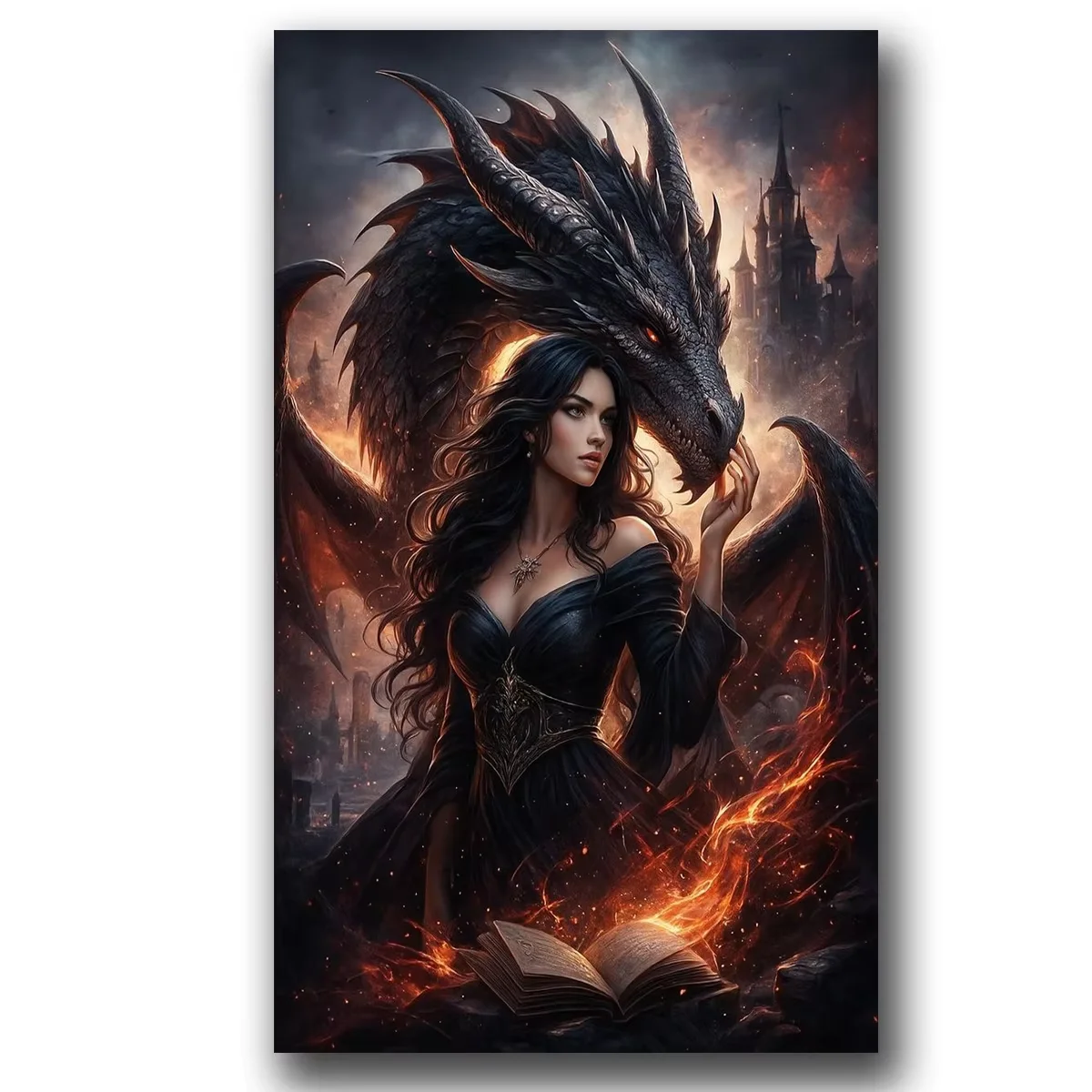 DIY Diamond Art Black Dragon And Beauty Castle Full Square Round Diamond Painting Set,New 2026  Mosaic Animal Craft Handmade