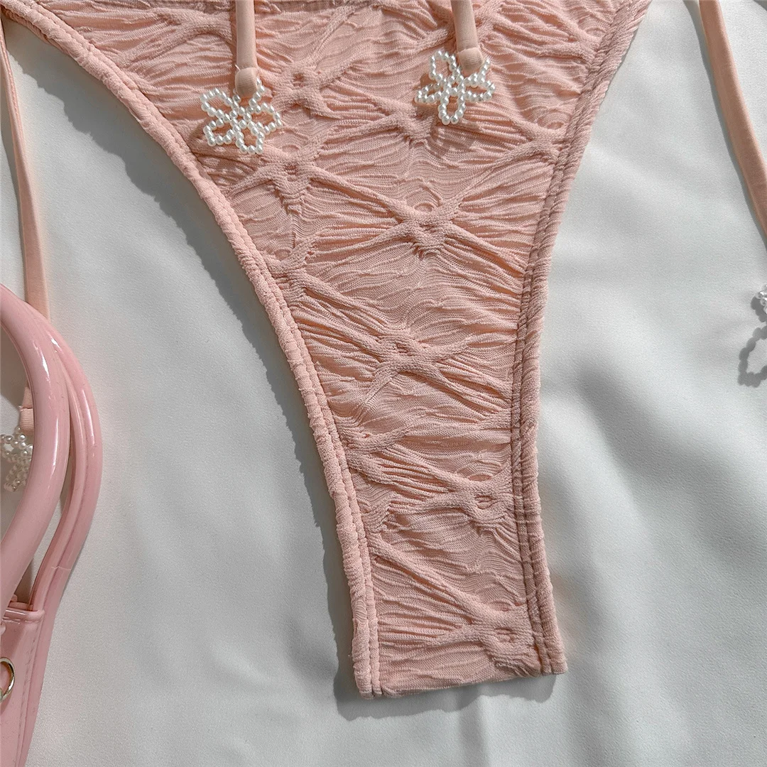 5 Farben, Neckholder-Bikini mit Falten, zweiteiliger Damen-Badeanzug, Badebekleidung für Damen, Badeanzug mit hohem Beinausschnitt, Badeanzug, Modell V7596 – Detail 15