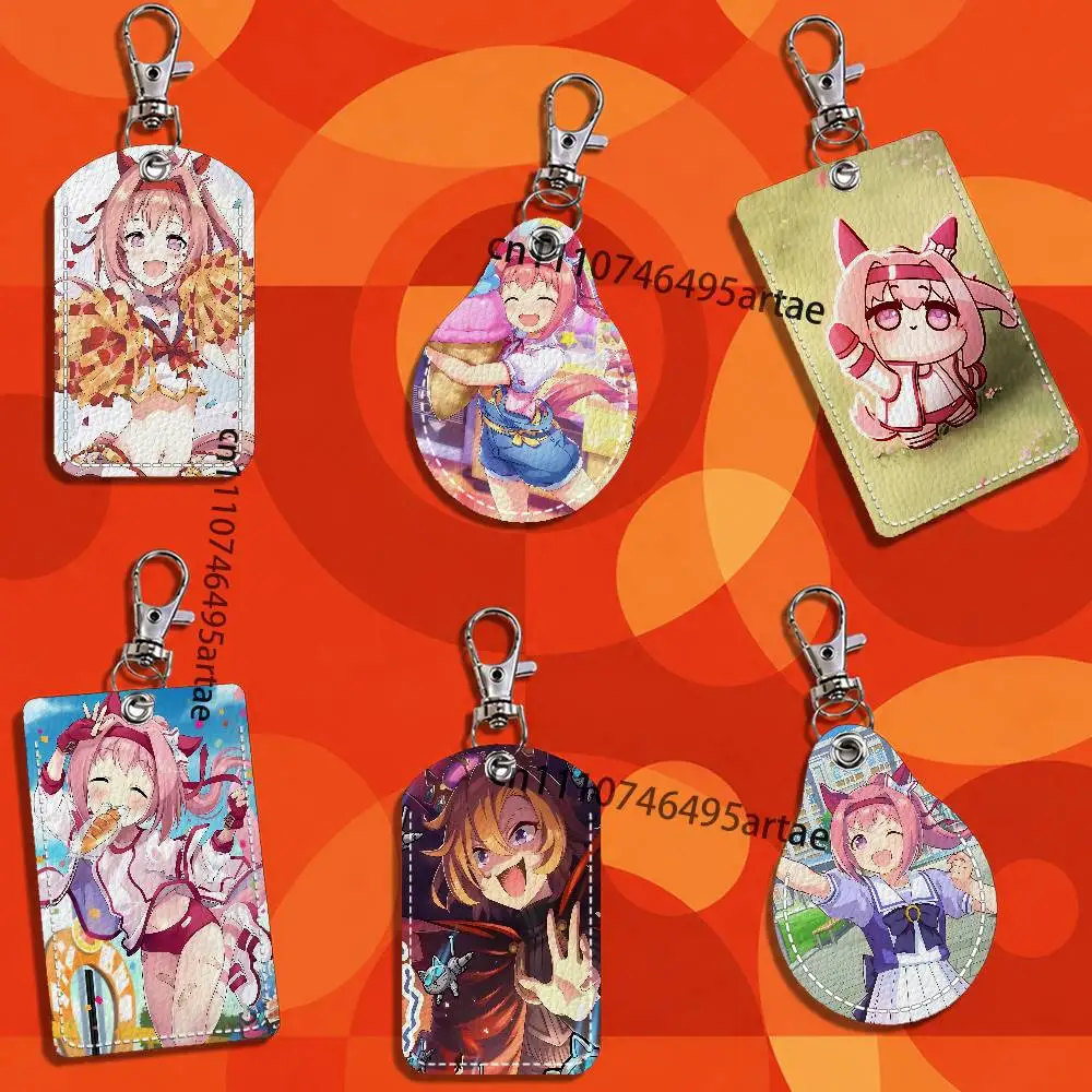 Haru Urara U-Umamusume Rectangle ID Card Case Keychain Access Card Bag Key Tag Ring Leather Card Holder Key Ring