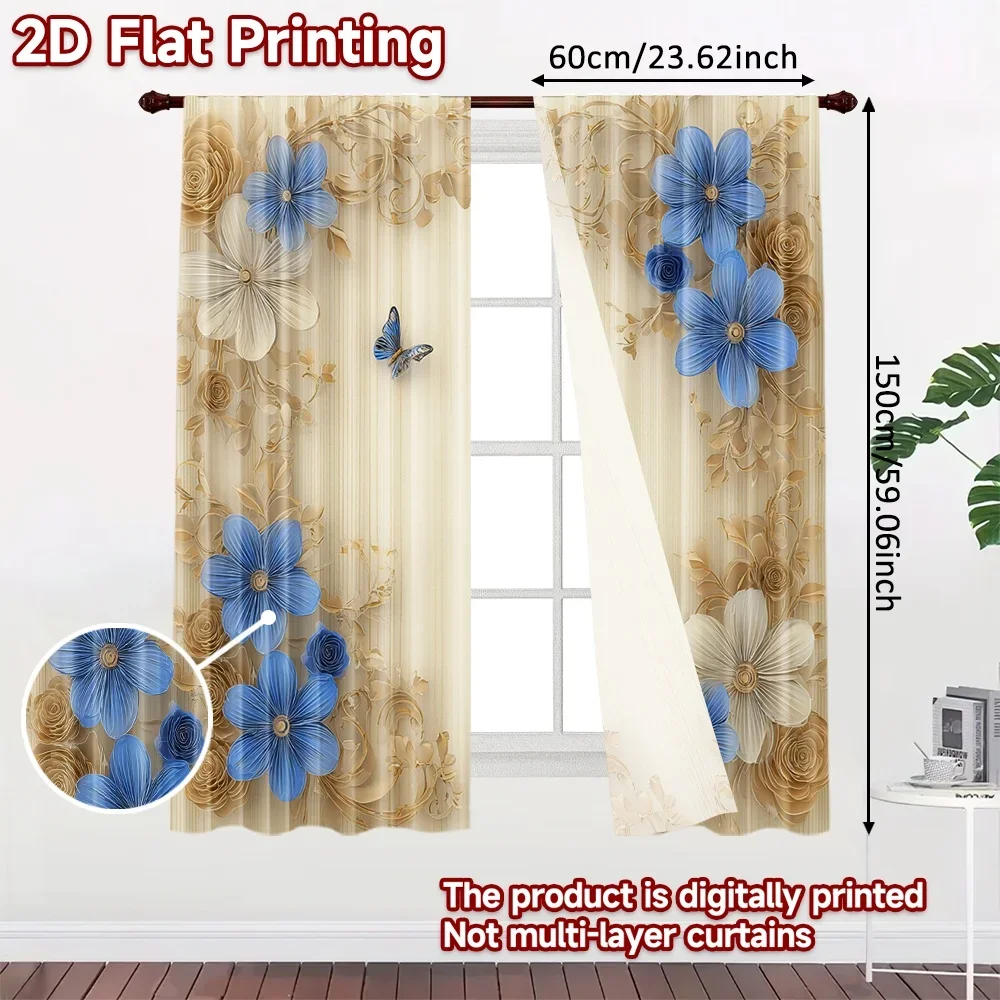 2D flat printing 2pcs Party Window Curtains Floral Butterfly Scene Digital Printed Polyester Drapes Festive Curtains Use for