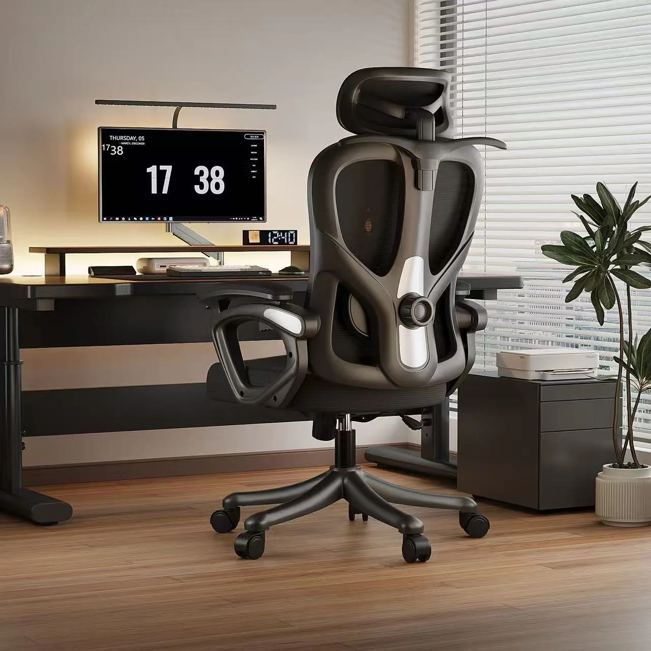 #*Breathable Mesh High Back Ergonomic Chair with Lumbar Support, Adjustable Headrest for Home Office Dorm Use