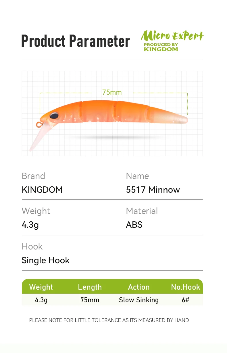Kingdom Jointed Minnow Köder 70mm 4,3g Sinkend 4-teilig Harte Wobbler Kunstköder für Süßwasser-Forellen- und Barsch-Angeln – Detail 8