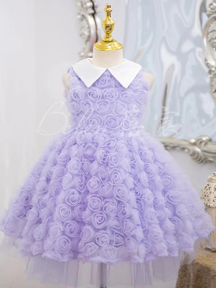 Girls' Dress2025New Three-Dimensional Rose Princess Dress Sweet Style Pettiskirt Performance Singing Host Recitation