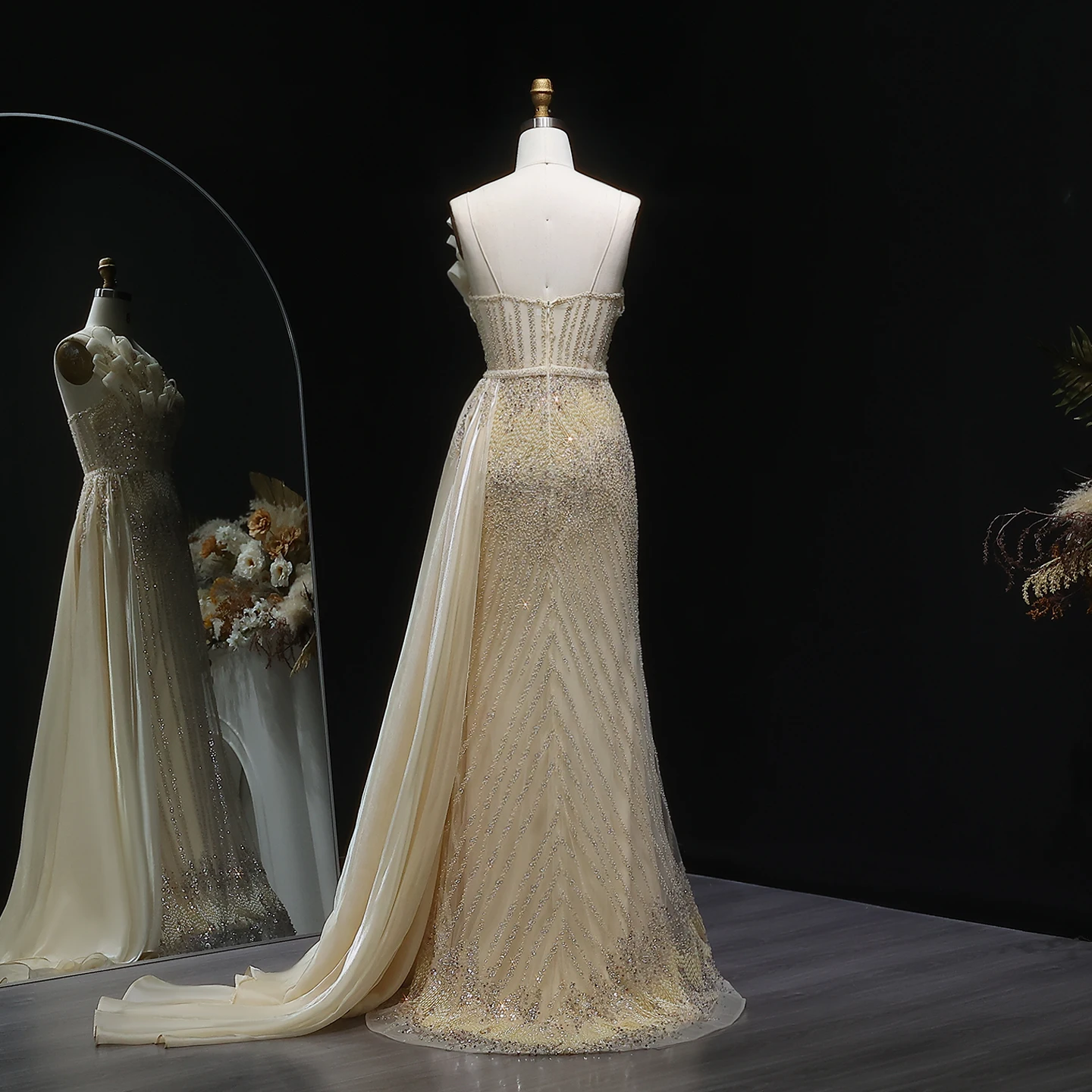 Sharon Said Luxe Roze Zeemeermin Avondjurken met 3D Bloemen Saliegroen voor Vrouwen Bruiloft Prom Jassen SS094 Aangepaste