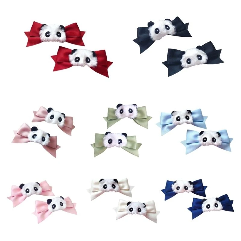

2PCS Sweet Girly Simple Bow Hair Clip Bow Panda Y2K-style Bow Bunches 15UB