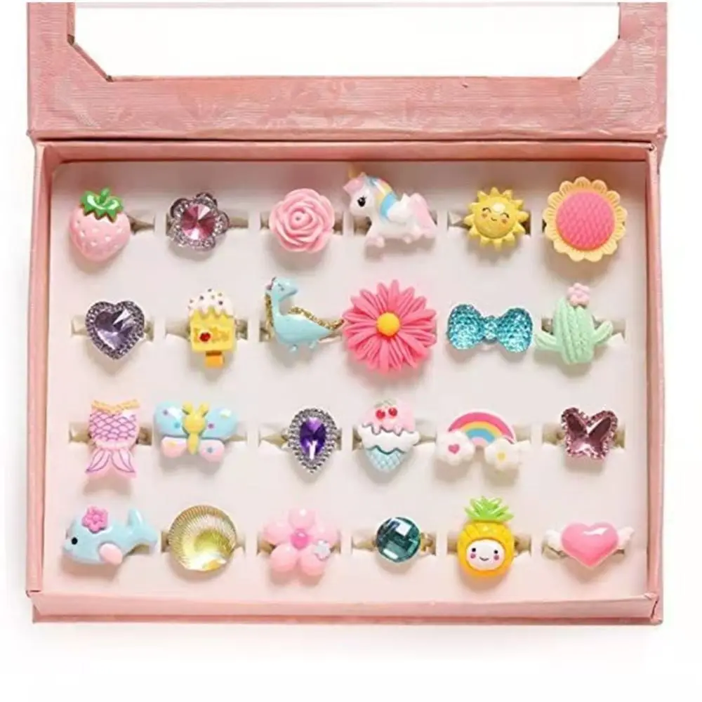 

24 Pcs/Set Fashion Cartoon Cartoon Children‘s Ring Silicone Cute Ring Gift Set Sweet Alloy Love Heart Ring Hand Ornament