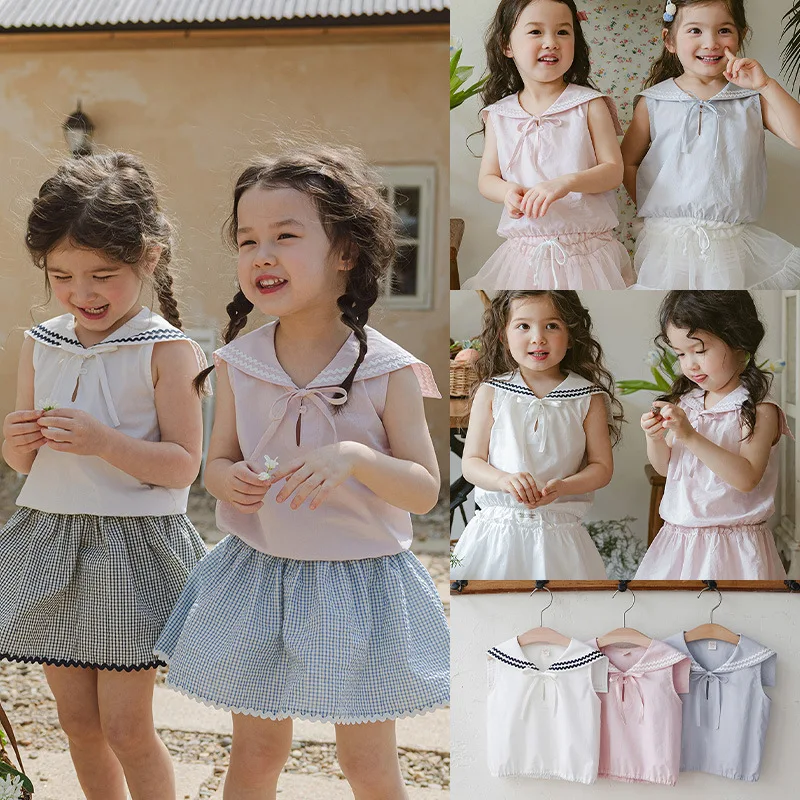 

Girls' T-shirt 2026 Summer New White Sweet And Fashionable Bow Children's Short Sleeved Cotton Cute Lace Half Body Skirt Pants