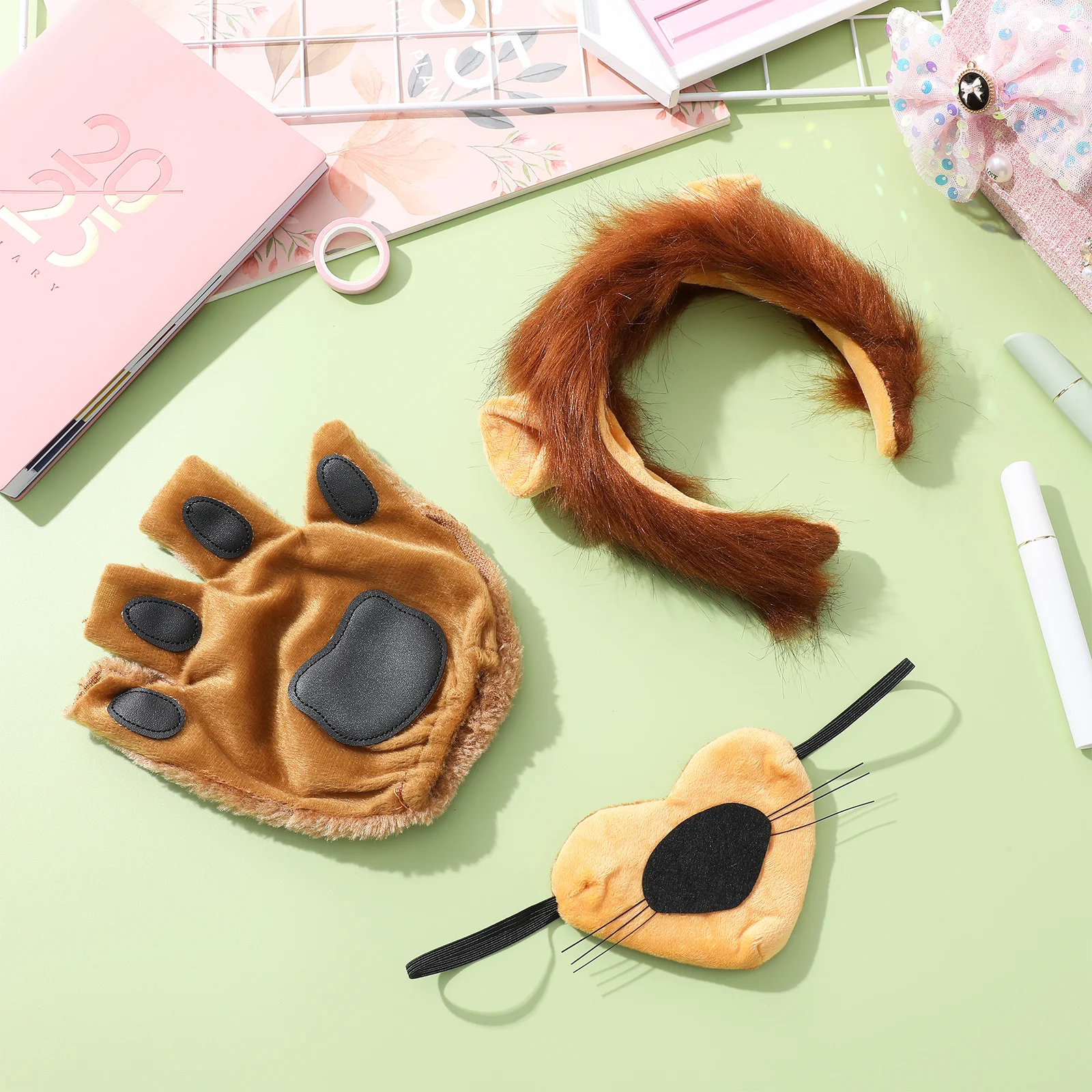 1Set Löwe Kostüm Zubehör Set Ohr Nase Schwanz Pfote Handschuhe Tier Party Dress Up Cosplay Löwe Kostüm Zubehör