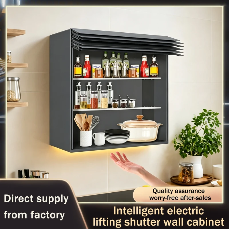 Intelligent Future Shutter Glass Door Wall Hanging Cabinet With Touch Switch Electric Lift And Sensor Control For Kitchen