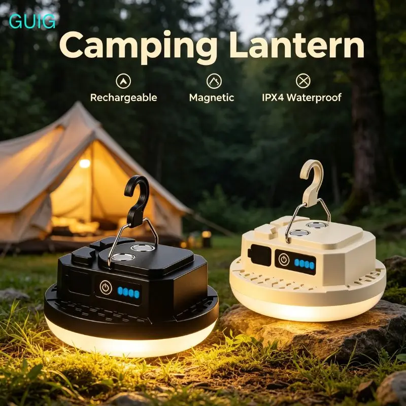 LED Camping Lantern Warm Light Magnetic Emergency Light  Rechargeable 4000mAh Portable Tent Light For Outdoor Camping Fishing Em