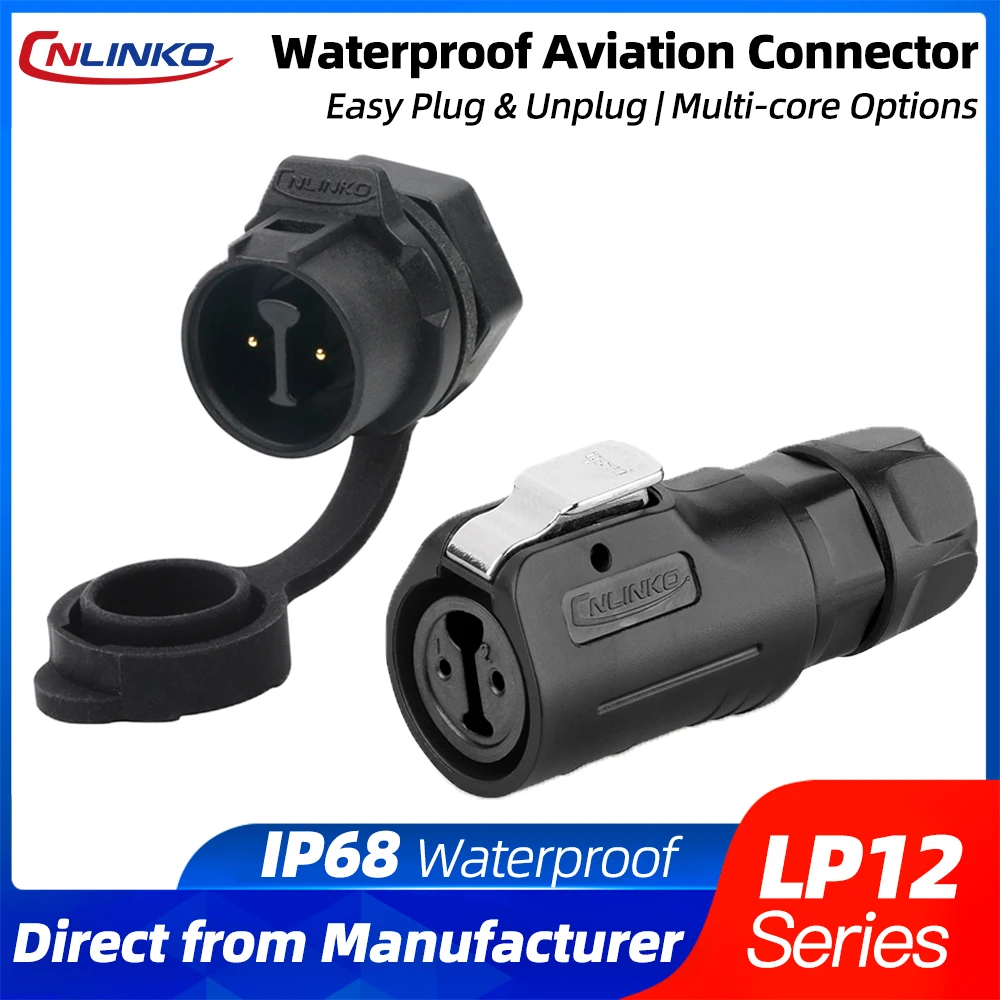 CNLINKO LP12 PBT IP68 Waterproof Industrial Connector Solder Type Female Plug+Male Socket for Outdoor Equipment Solar Panel LED