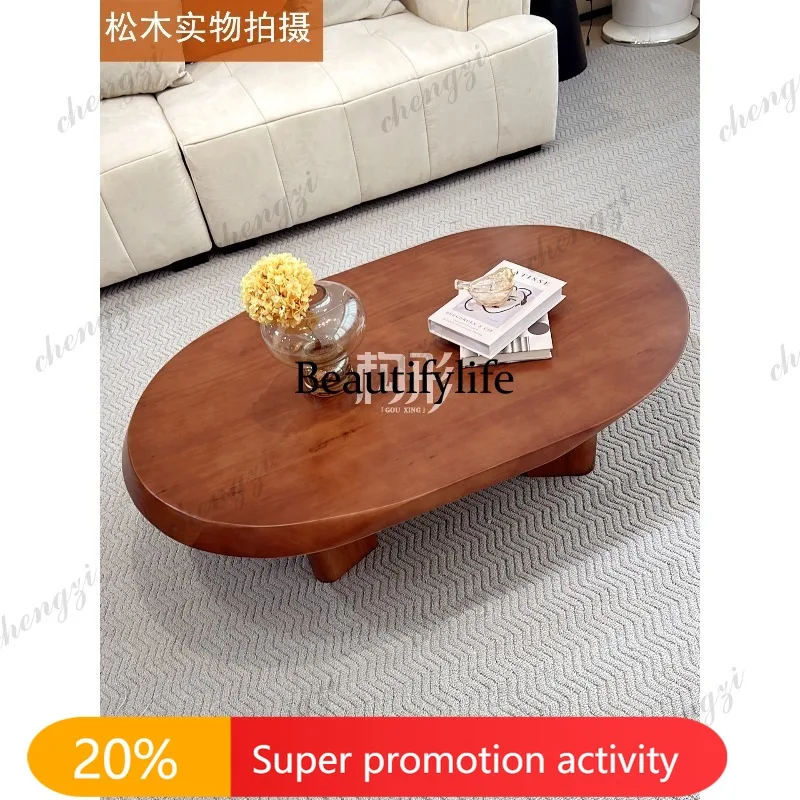 N178 New solid wood oval coffee table minimalist coffee table retro living room home log low table