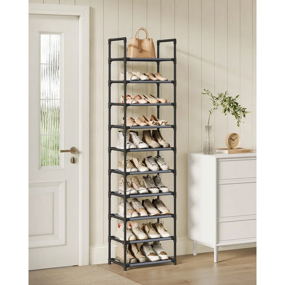 

Стеллаж для обуви, 10-ярусная полка для обуви, органайзер для хранения обуви, экономия места, 11 x 17,7 x 68,1 дюймов, металлический каркас, нетканый материал