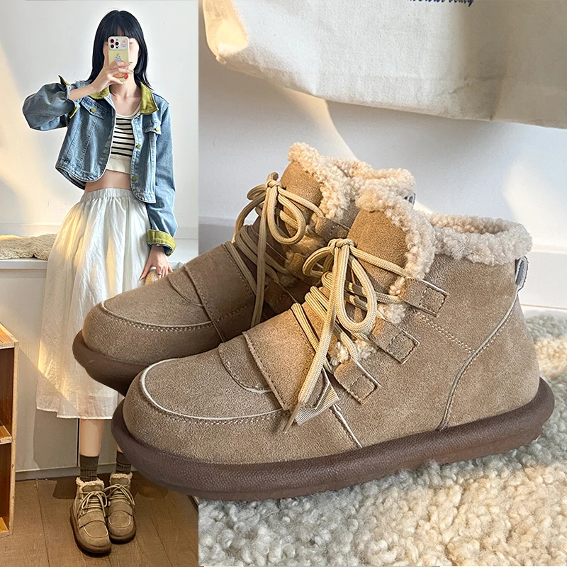 

Snow boots, lamb wool short boots, thick-soled fleece-lined warm winter shoes, M322