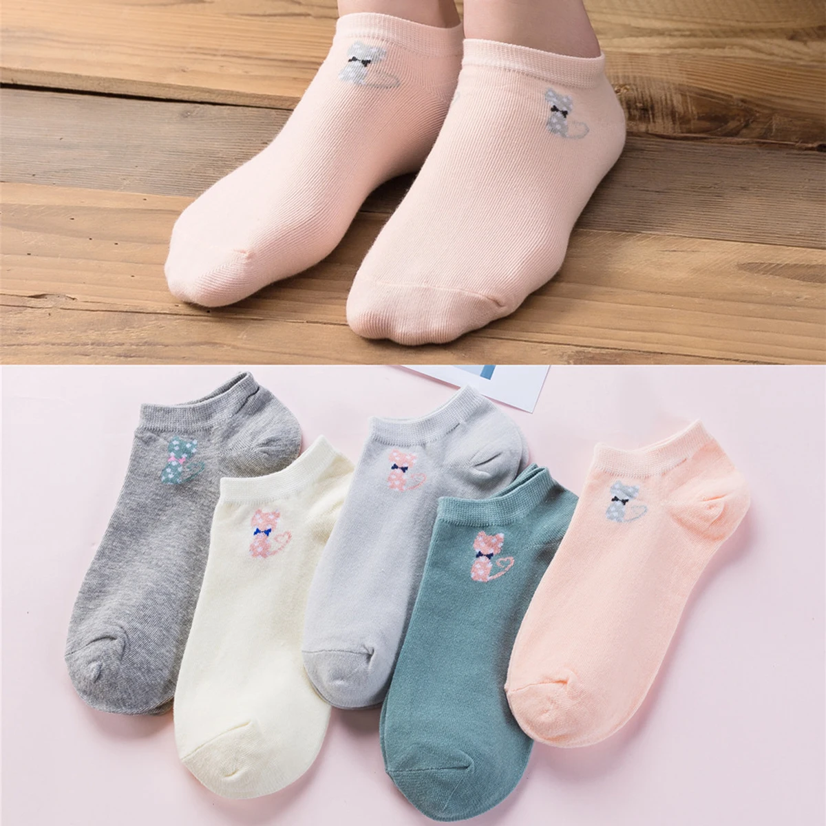 5 Paar Damen- und Mädchen-Socken aus Baumwolle mit niedlichen Cartoon-Motiv, kurze Sommer-Söckchen – Detail 26