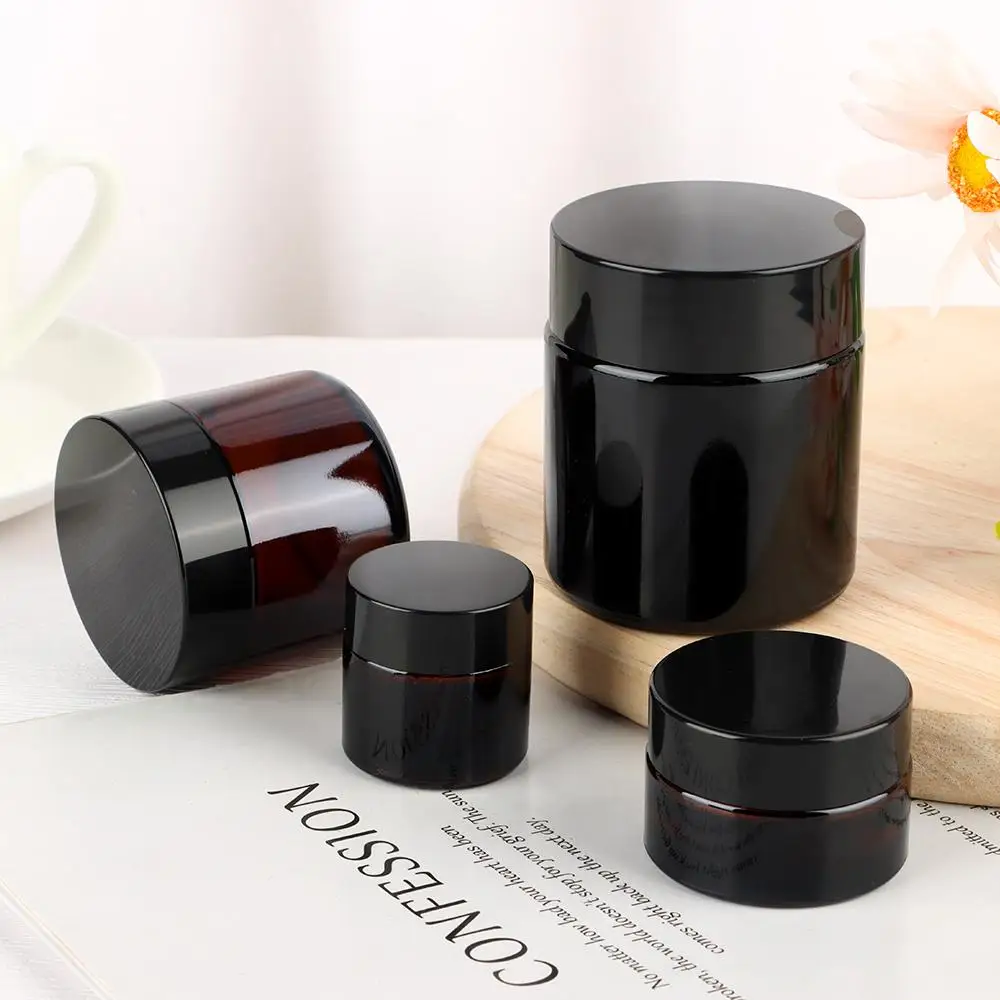 5ML-500ML Dark Brown Refillable Bottle Portable Glass Bottle Circular Face Cream Bottle Travel Container Set Cosmetic Cream Cans