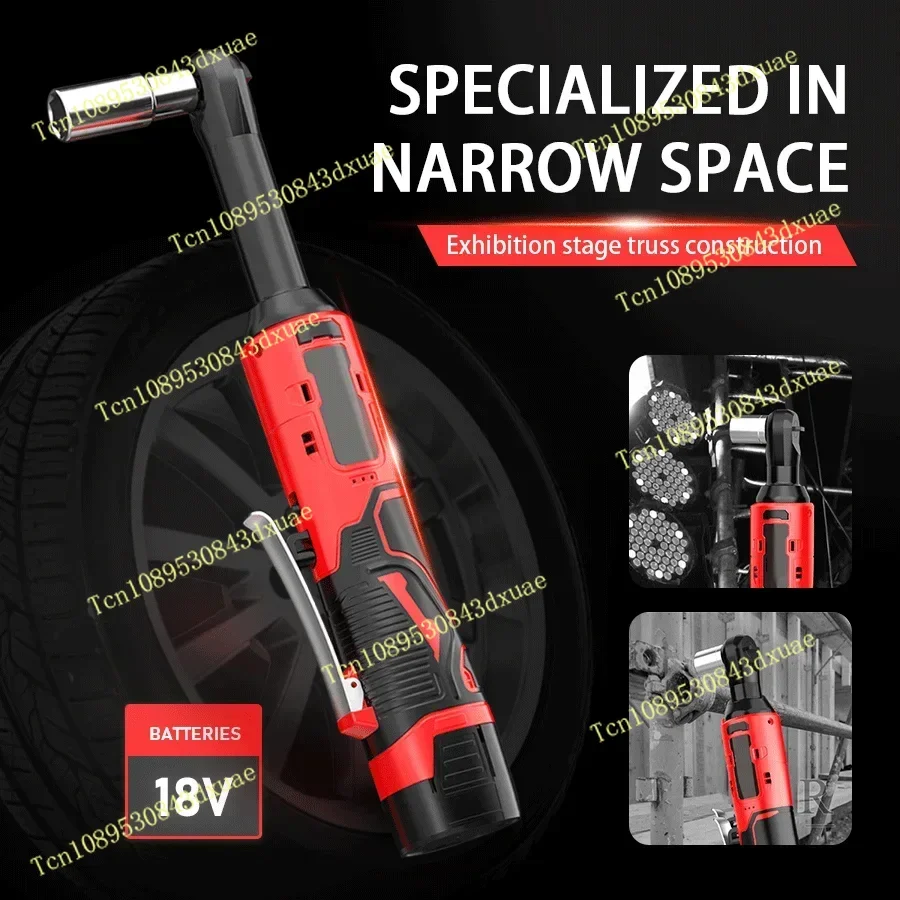 Extended 18V Electric Ratchet Cordless 90 Degree Right Angle Large Torque Lithium-Ion Auto Repair Special Auto Repair Tool Set