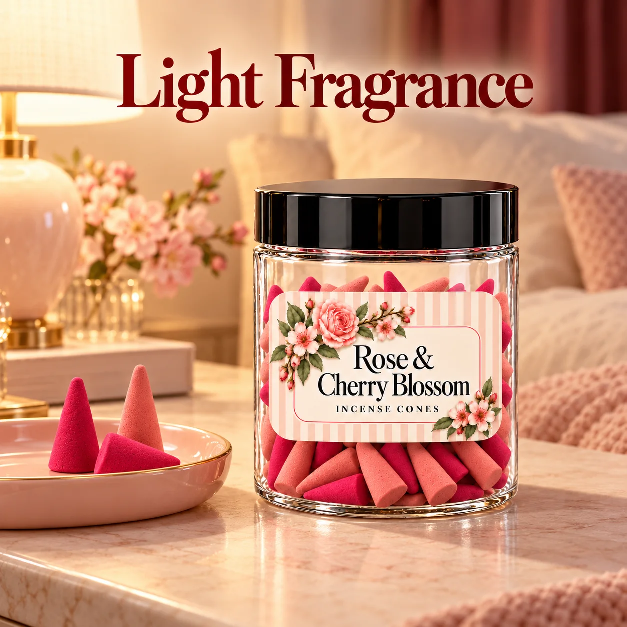 Sakura Rose Dual-Color Mixed Fragrance Cone｜Soft and Sweet Floral Scent｜Long-Lasting Fragrance｜Indoor Meditation and Relaxation｜Suitable for Home Decoration and Holiday Gifts