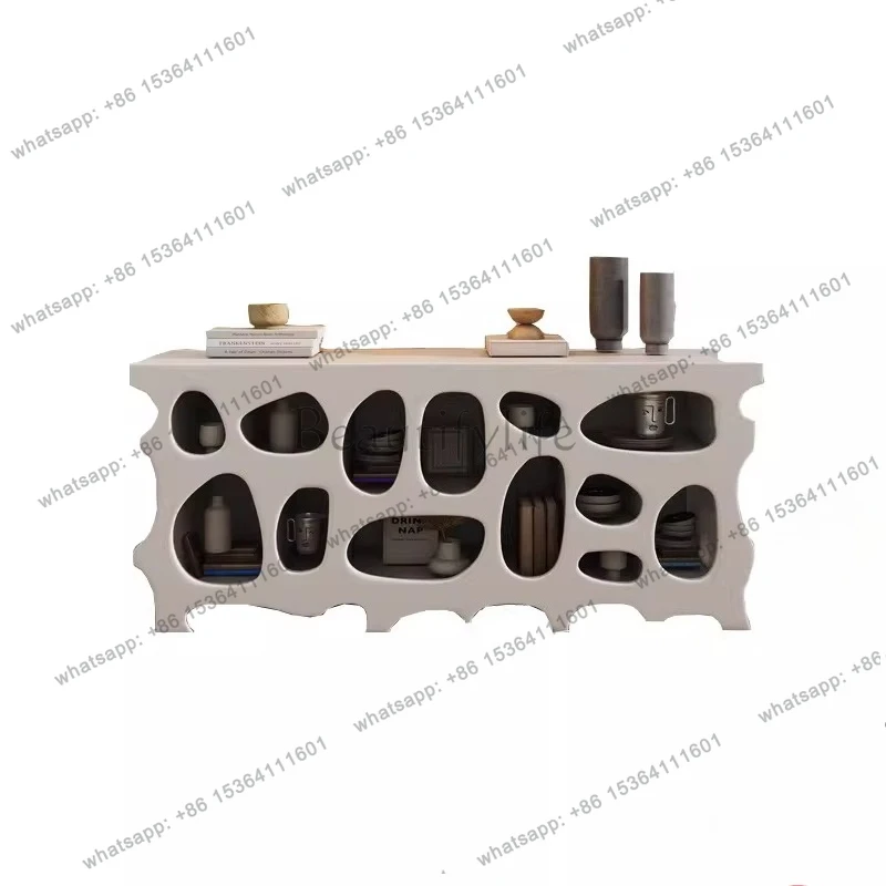 

Entrance minimalist storage foyer bookshelf honeycomb shape white paint custom model table