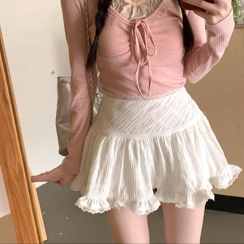 Lace splicing skirt for women summer 2024 new high-waist slimming age-reducing design A-line skirt