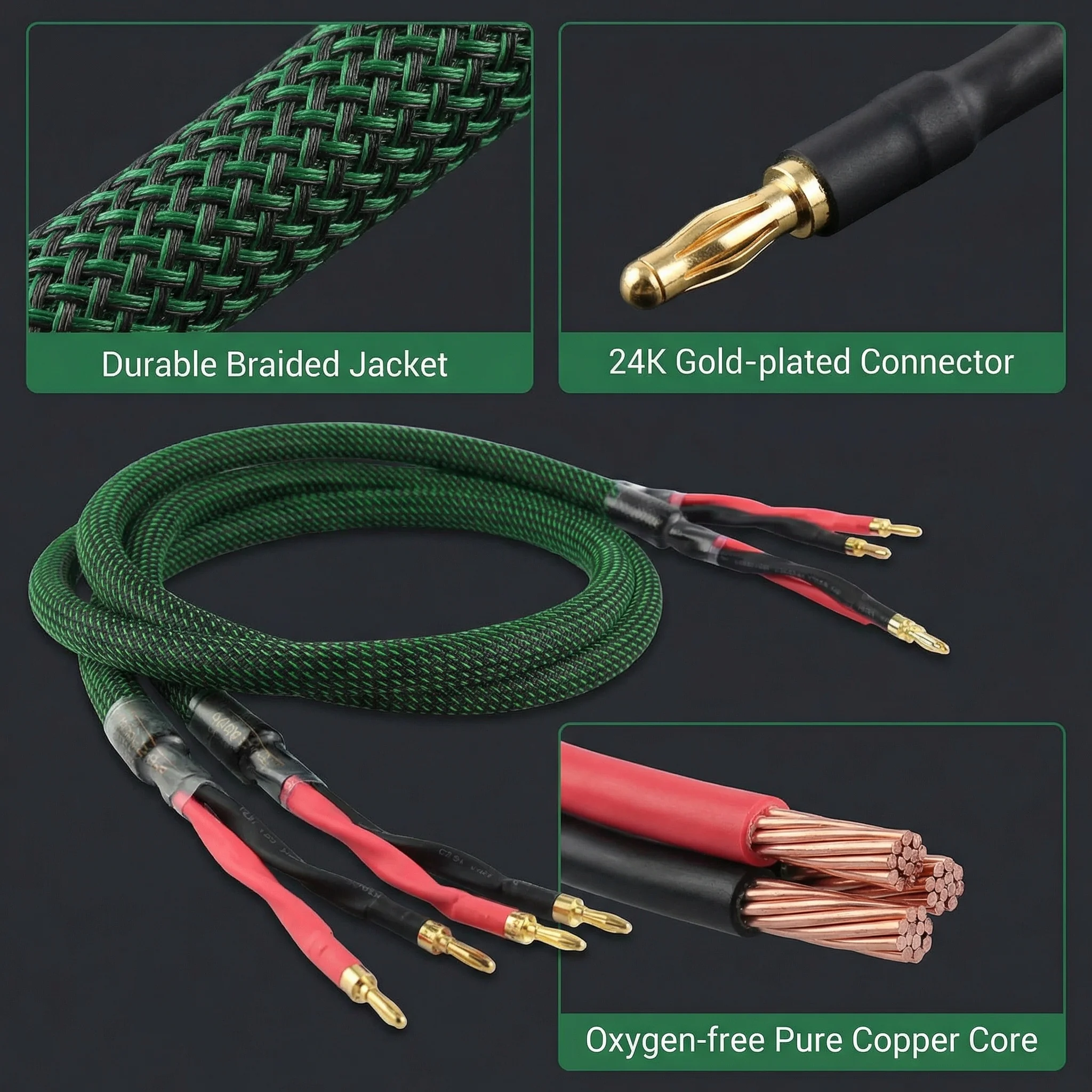 Pair Aouyade HiFi Speaker Cable Banana Plug 4 Cores 4N Oxygen-free Coppe Bi-wire Loudspeaker Wire