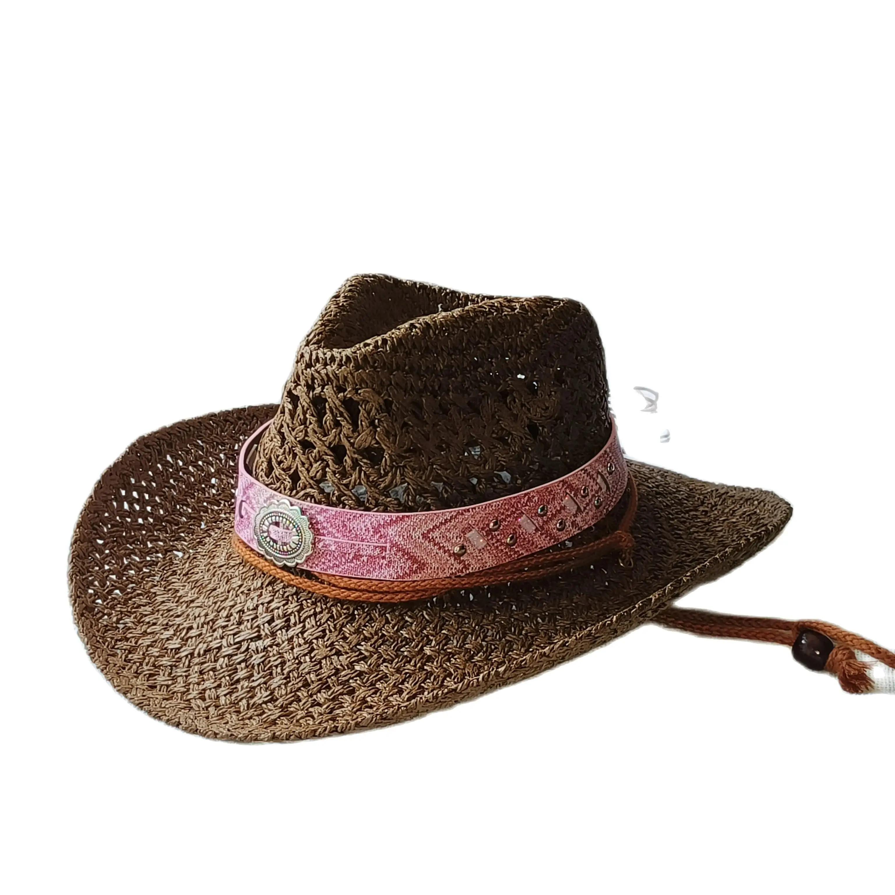 Chapeau de paille Cirboy fait à la main pour hommes et femmes, chapeaux d'herbe de maïs naturelle, chapeaux de protection solaire, casquette à large bord extérieure, vente en gros