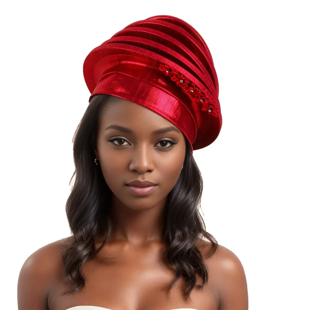 

Elegant Spiral Beret Turban for Women Afrcian Headties Flower Head Wraps Berets Nigeria Wedding Party Already Made Auto Gele