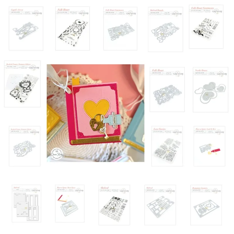Romance Folk Bookish FramesHeart Lock Love Stories Crafts Metal Cutting Dies Silicone Stamps Scrapbooking Stencil Photo Album