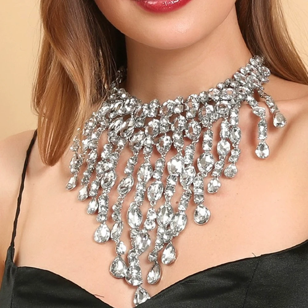 

Exaggerated Multiple Crystal Necklace Women Luxury Jewelry Sparkling Rhinestone Waterdrop Necklace Fashion Charm Gift