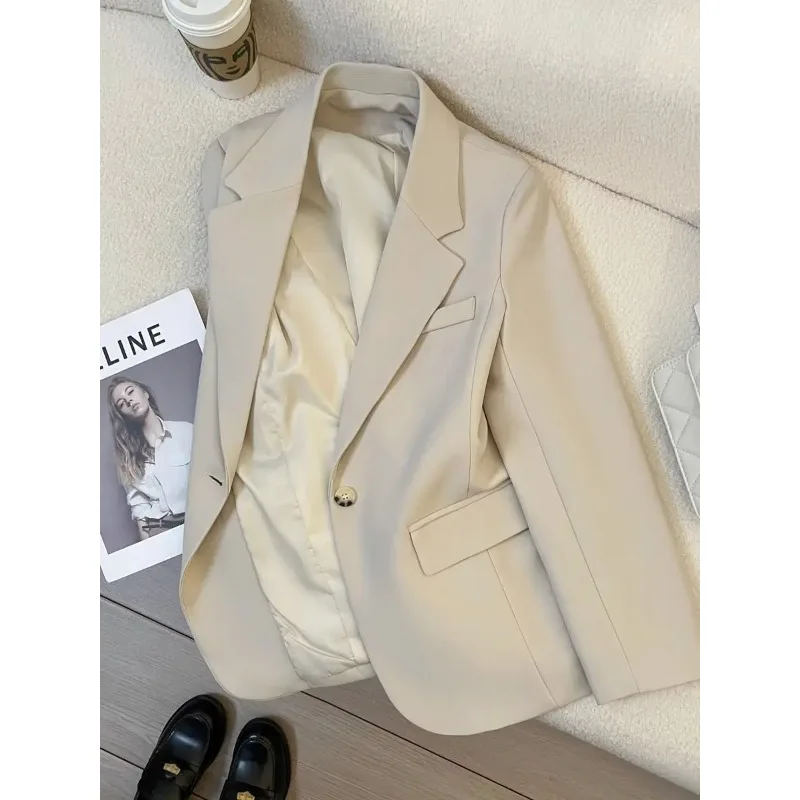 Insozkdg Creamy-white Women Suit Jacket Spring Autumn 2024 New High Sense Fashion Commuter Texture British Style Suit Blazer Top