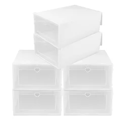 6 Pcs Shoe Box Storage Large Capacity Case Boxes Bins Shoes Organizer Creative Plastic Cabinet Flip Transparent Stackable