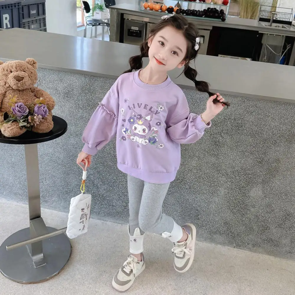 أنيمي سانريو بنات الكرتون كورومي طباعة هوديي مجموعة ملابس للأطفال البلوز + السراويل الطويلة 2 قطعة طويلة الأكمام البلوز #3