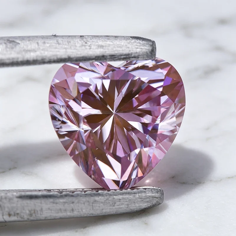 Moissanit-Stein Herzschliff Sakura-Rosa Edelstein für Charms Schmuckherstellung Materialien Besteht Diamanttester mit Zertifikat – Detail 5