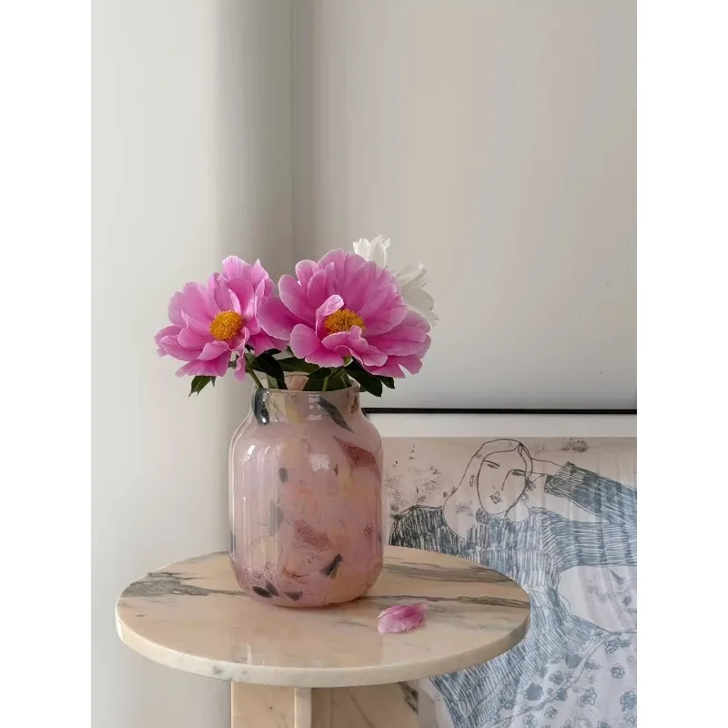 

Chunyun pink glass vase water raising flower arrangement living room desktop TV cabinet home art ornament