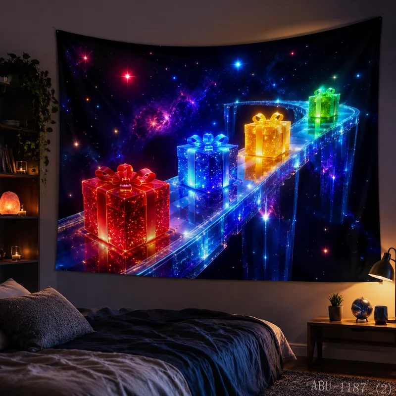 VIKAMA Galaxy Starry Sky Neon Crystal Channel Festival Gift Box Christmas Tapestry HD Background Wall Room Decoration