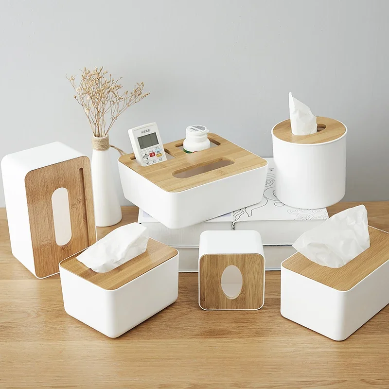 

Bamboo and wood tissue box, creative and minimalist living room, household paper drawing box, napkin box