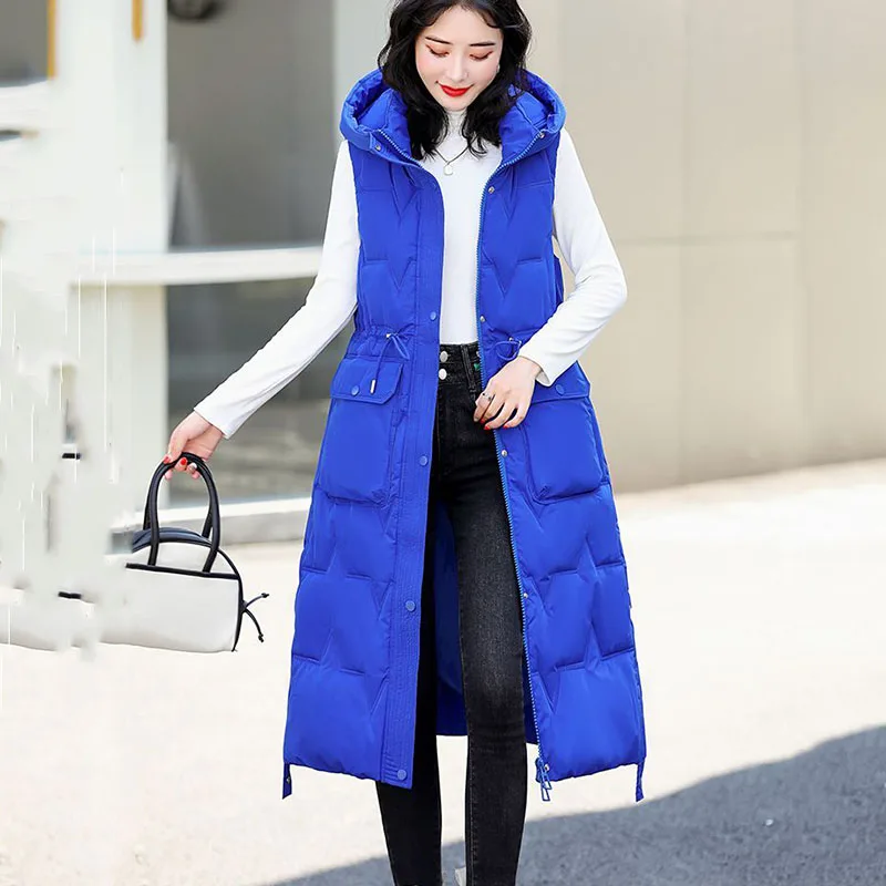 New Autumn Winter Women\'s Hooded Down Cotton Waistcoat loose Long Warm Cotton Vest Coat Female Sleeveless Padded Vests Overcoat