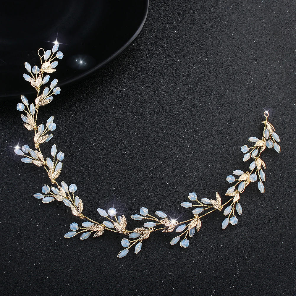 Women Leaf Bride Hair Vine Pearl Wedding Flower Headband Crystal Beads Bridesmaid Headdress Bridal Headpiece Hair Jewelry