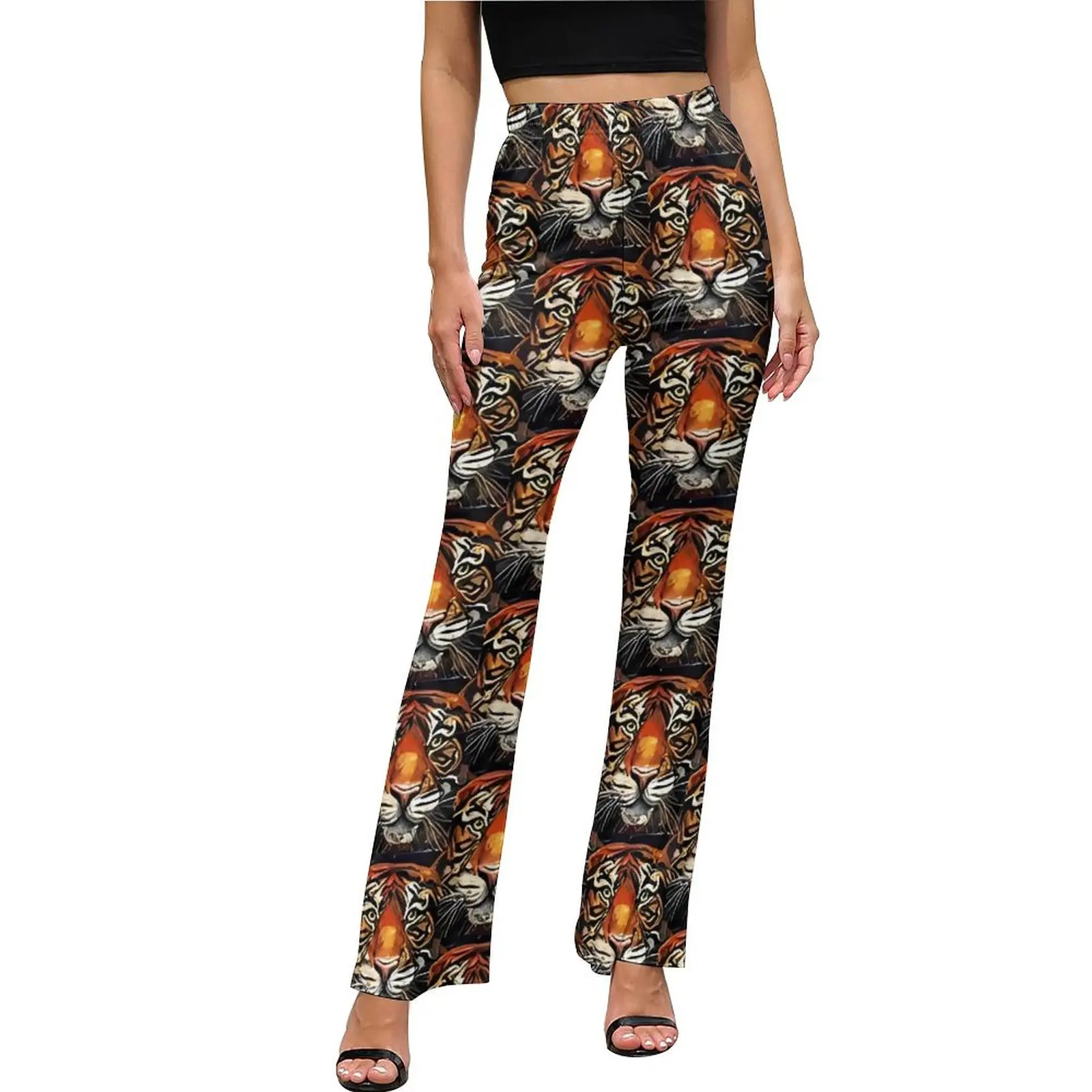 

Abstract Tiger Art Print Pants Casual Flare Trousers Summer Women Custom Harajuku Slim Pants