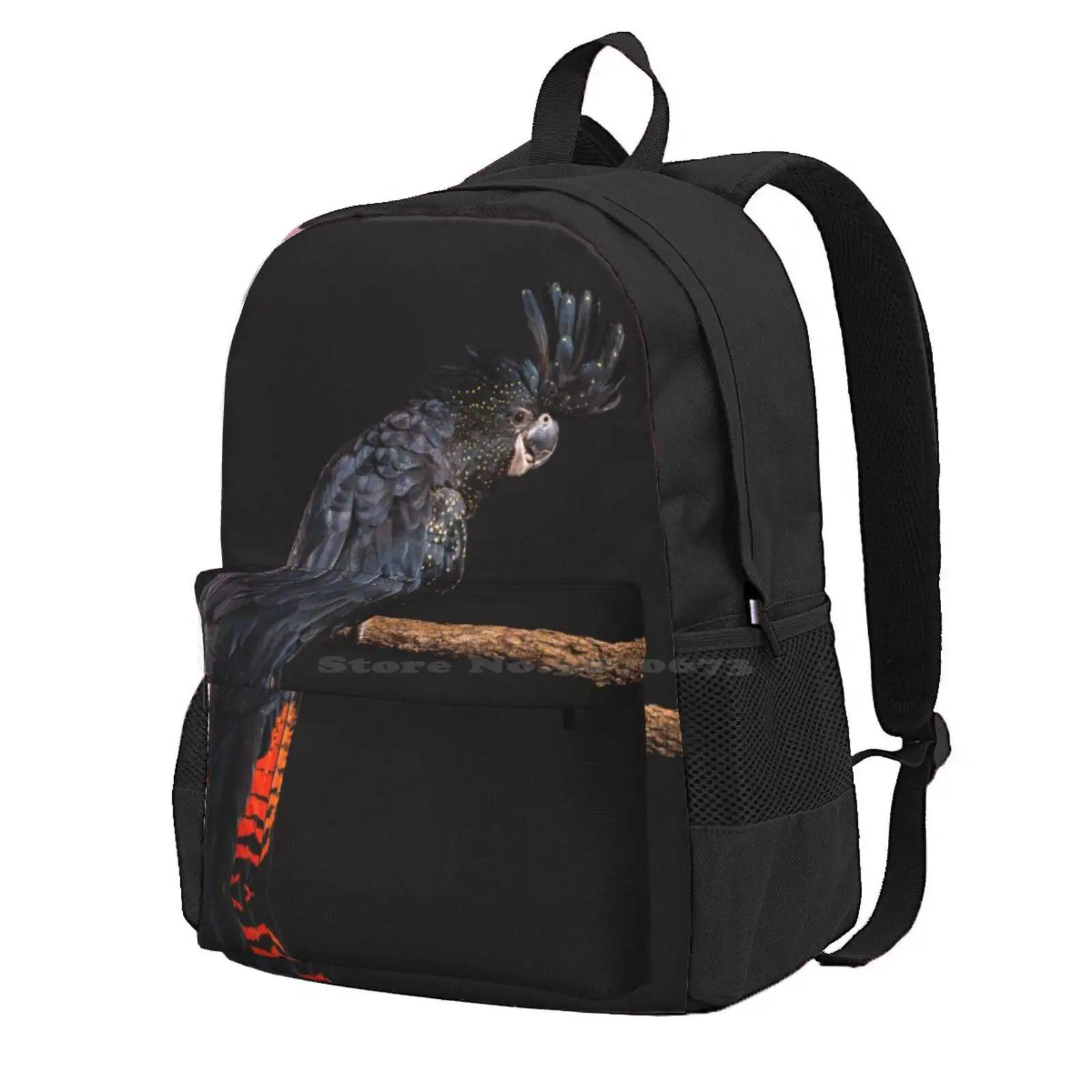 Red-Tailed Black Cockatoo Studio Portrait #5 Hot Sale Schoolbag Backpack Fashion Bags Studio Lit Forest Red Tail Cockatoo Red